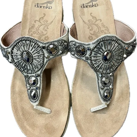 Dansko Pamela Jewelled Rhinestone Metallic Thong Flip Flop Cork Leather 39 8.5-9 - Picture 15 of 16